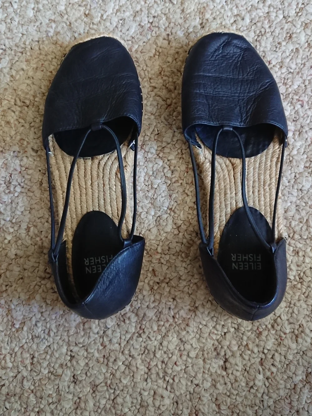 Eileen Fisher Lee d'Orsay Black Leather Espadrille Flats size 7